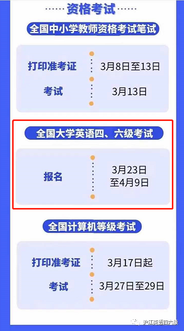 每年四六级的考试报名时间，2023英语四级上半年报名时间及考试